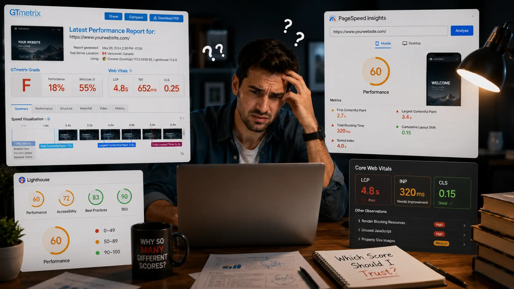 GTmetrix Says F, PageSpeed Says 60 — Which Score Actually Matters?